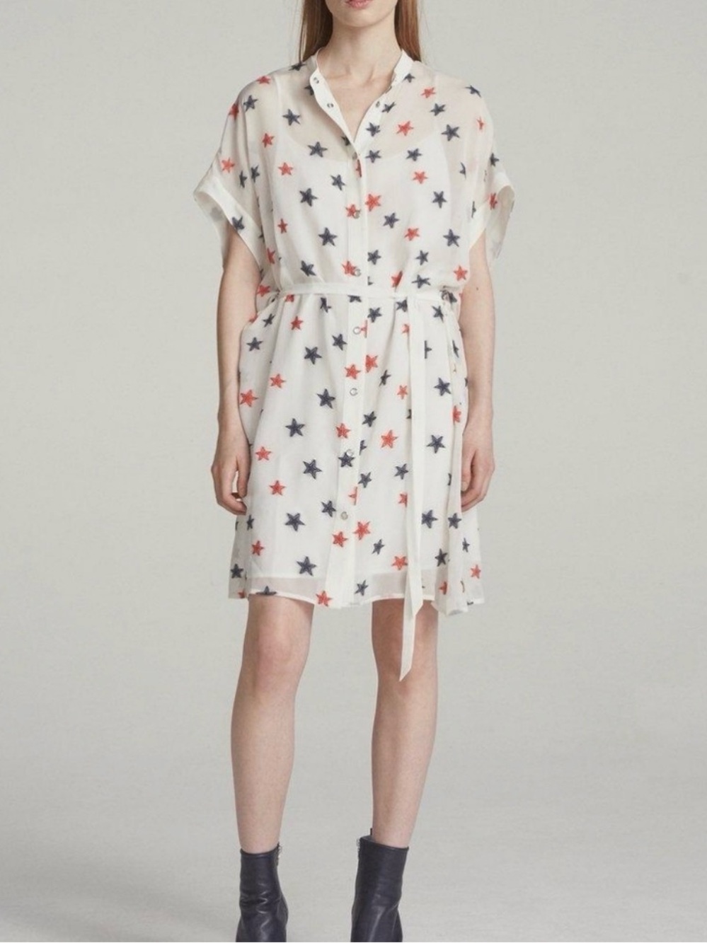 White Rag and Bone Star Print Belted Shirt Dress